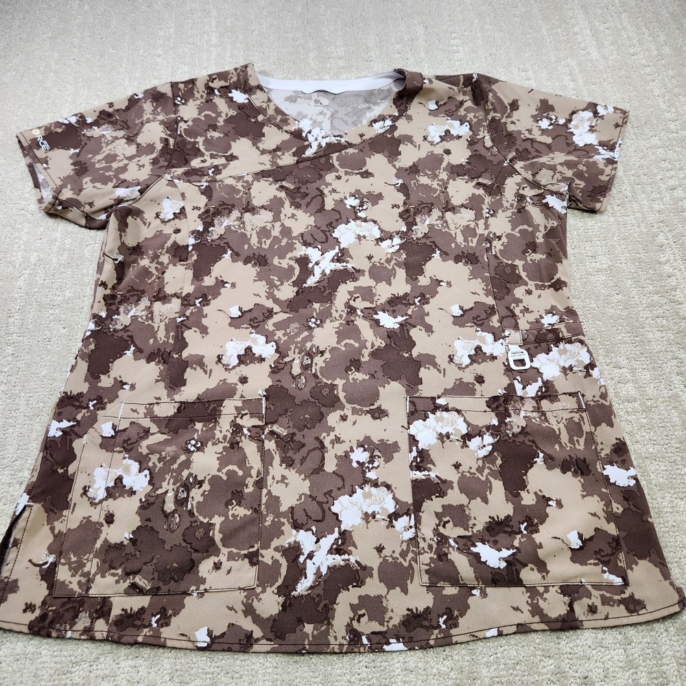 Carhartt Force Scrub Top Women Large Camo Shirt Ripstop Stretch Woven